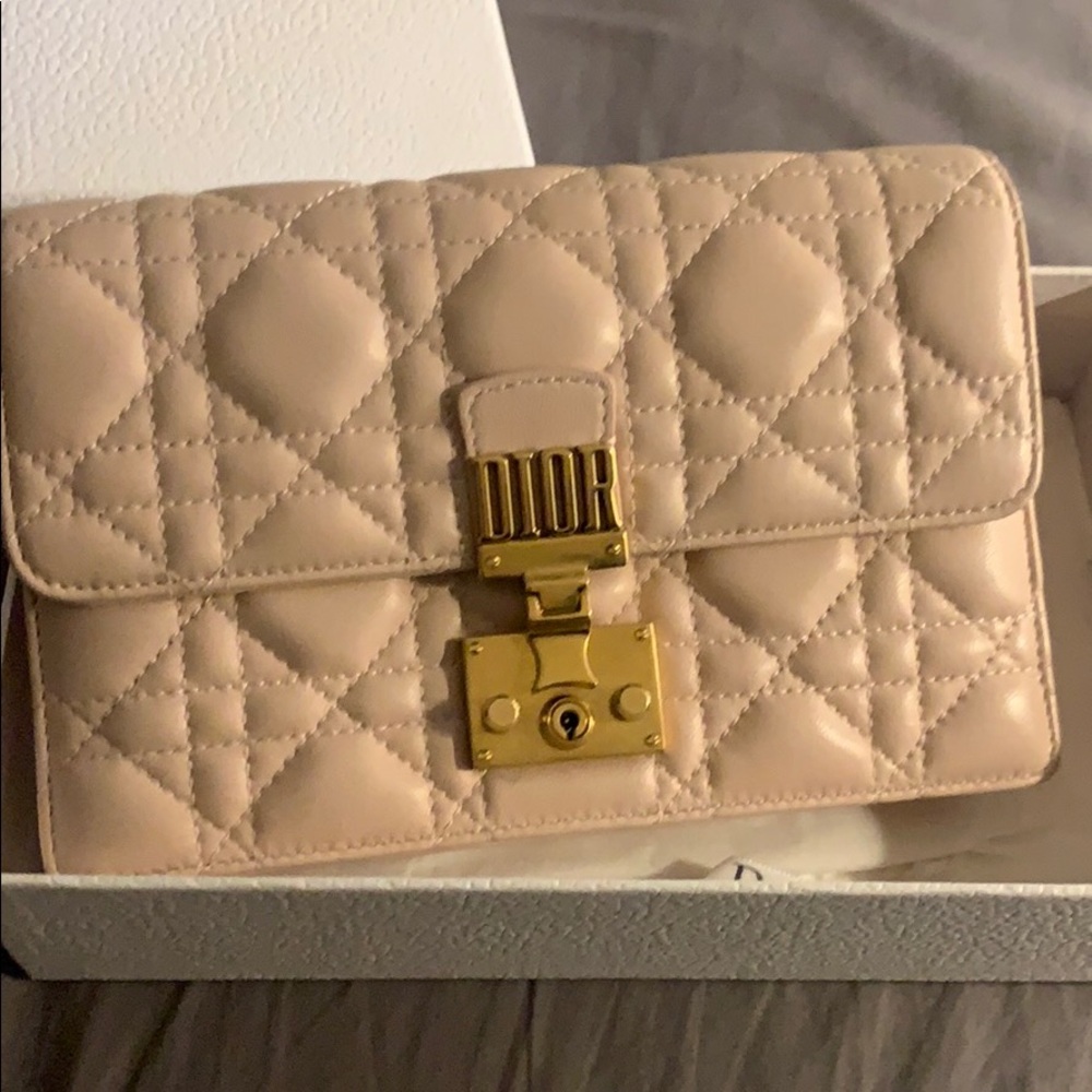 Gorgeous Dior Addict Wallet on Chain in baby pink